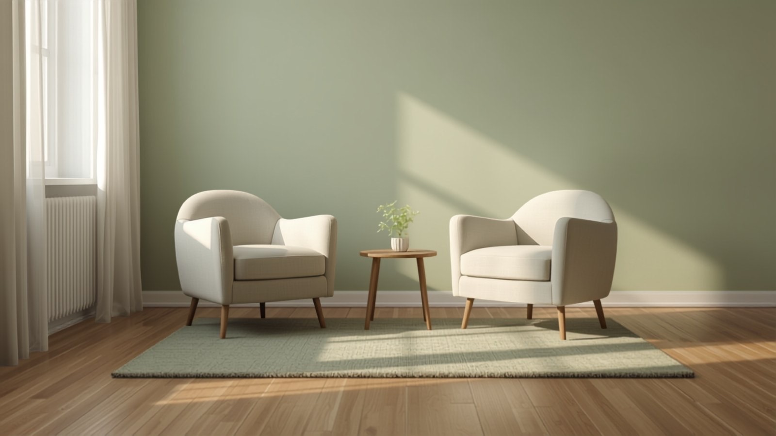 Quiet therapy consulting room with two armchairs in soft morning light