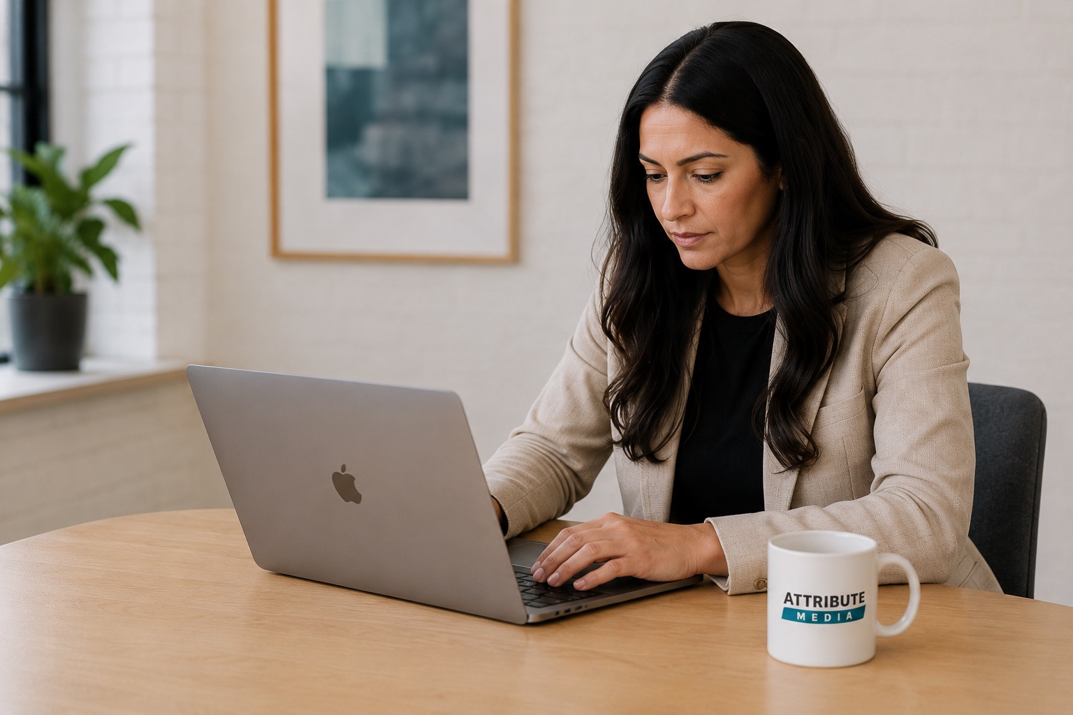 An Attribute Media specialist working on a client's search rankings from the Toronto studio