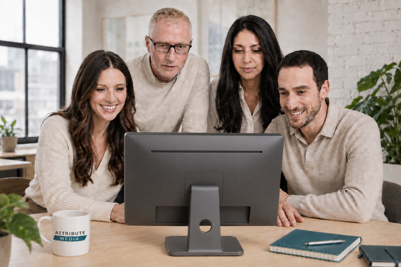 The Attribute Media team working through a brand story together in the Toronto studio